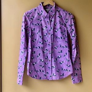 Anthropologie Purple Button Down Shirt with Horse Print